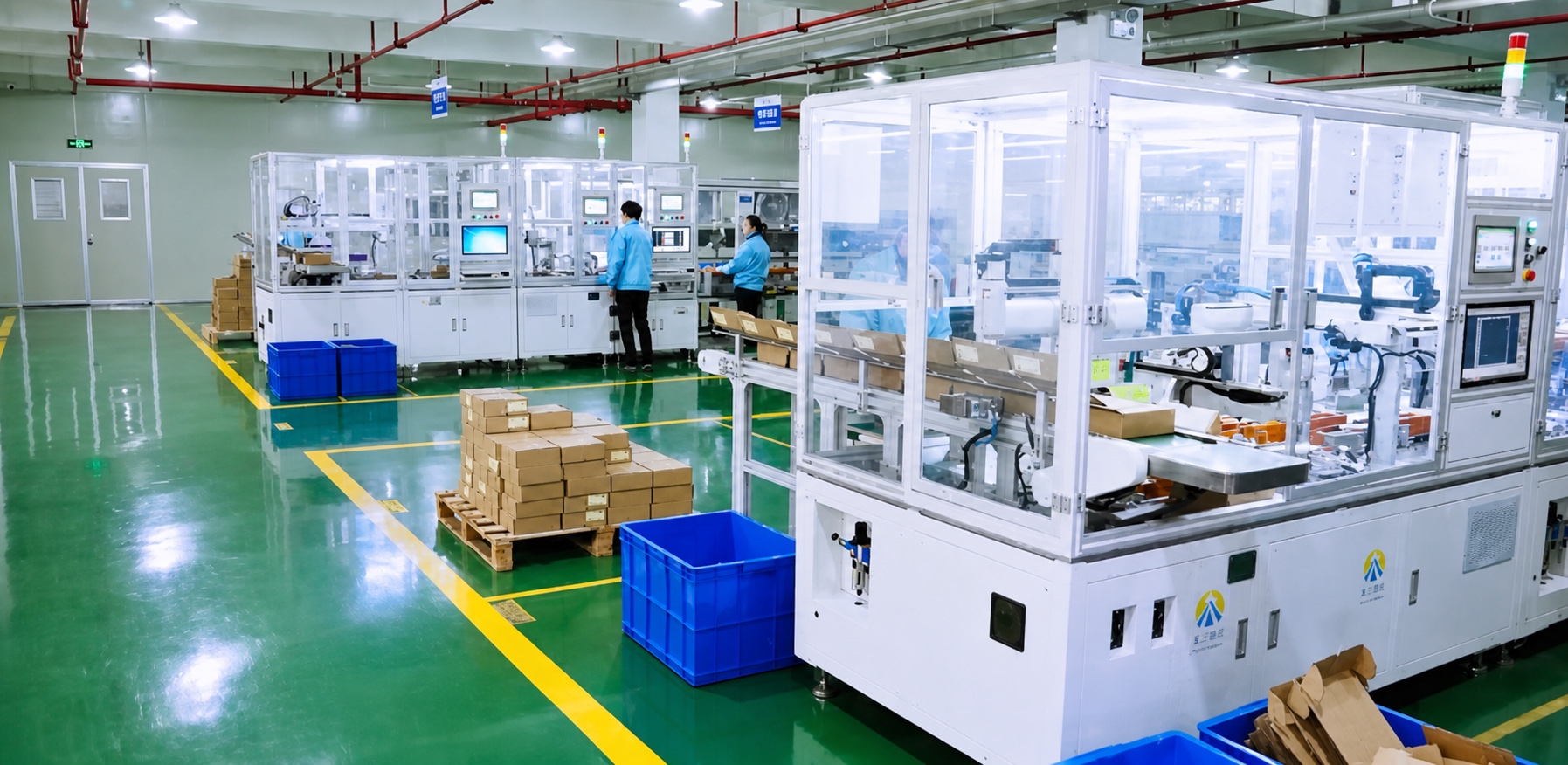 Automated battery production equipment in operation