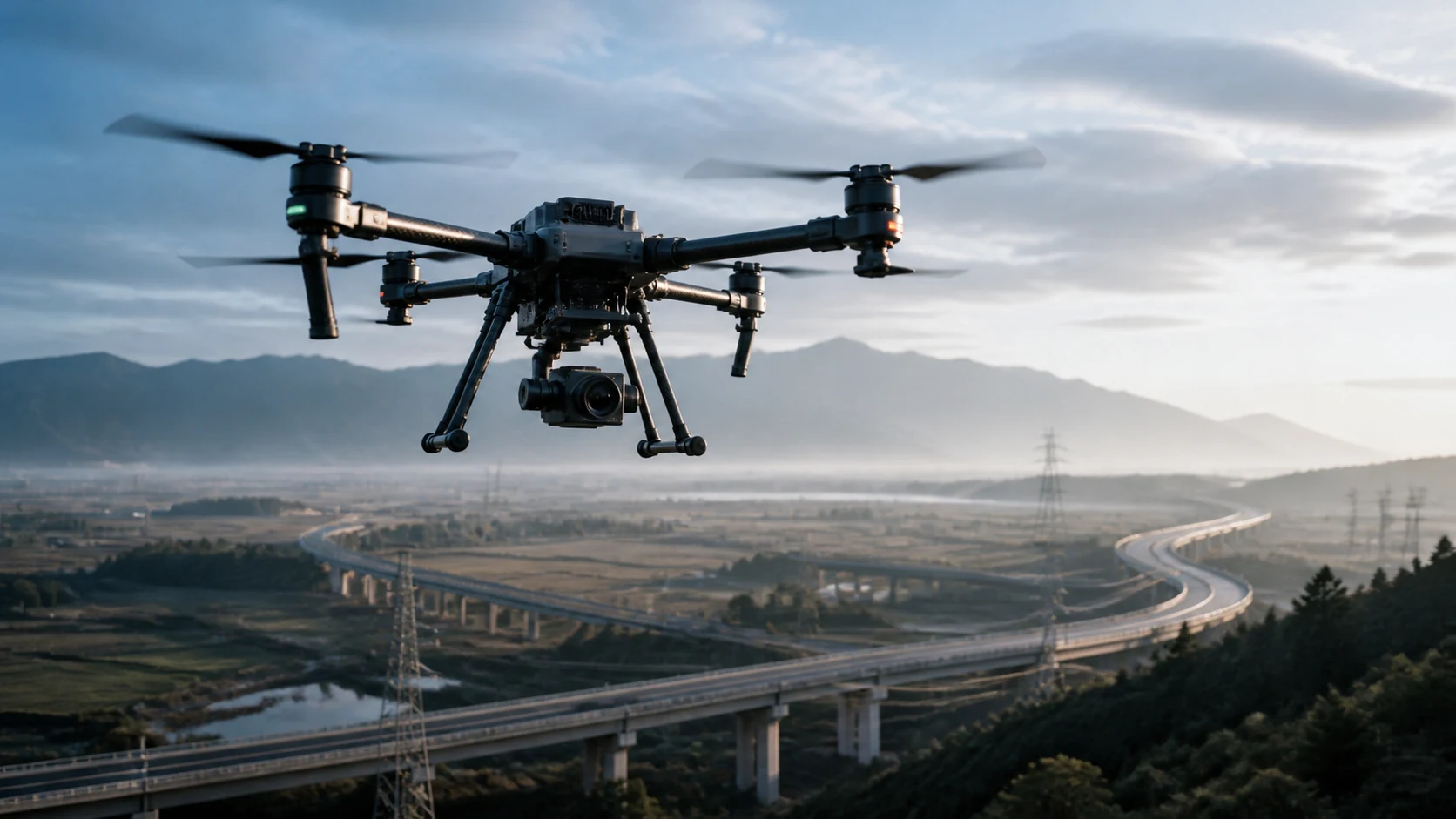 Commercial drone operating in an industrial field environment